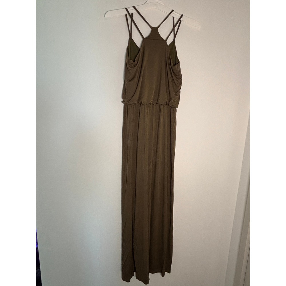 Paper Moon Olive Green V-Neck Maxi Dress Double Spaghetti Strap Racerback Small